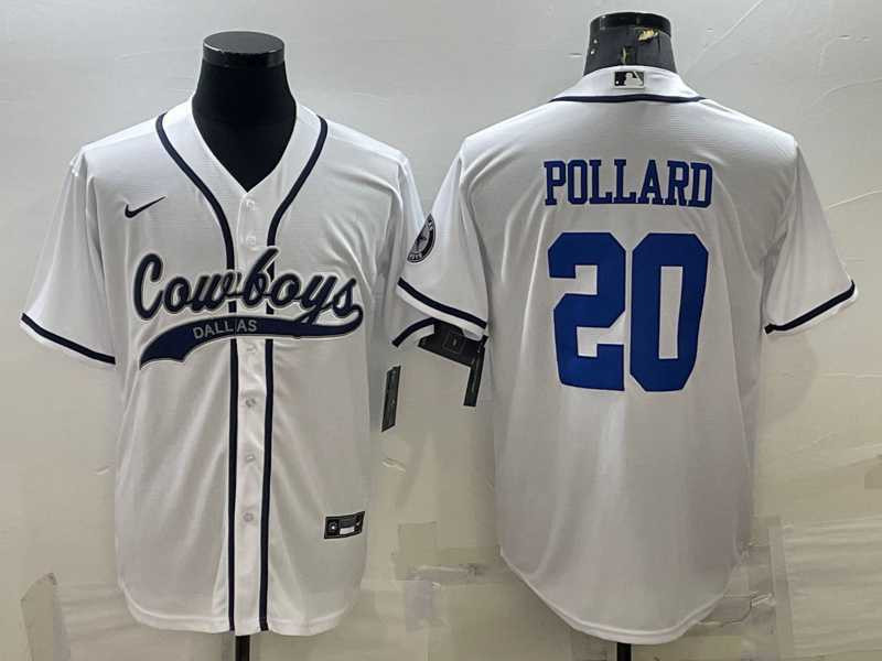 Mens Dallas Cowboys #20 Tony Pollard White With Patch Cool Base Stitched Baseball Jersey->dallas cowboys->NFL Jersey